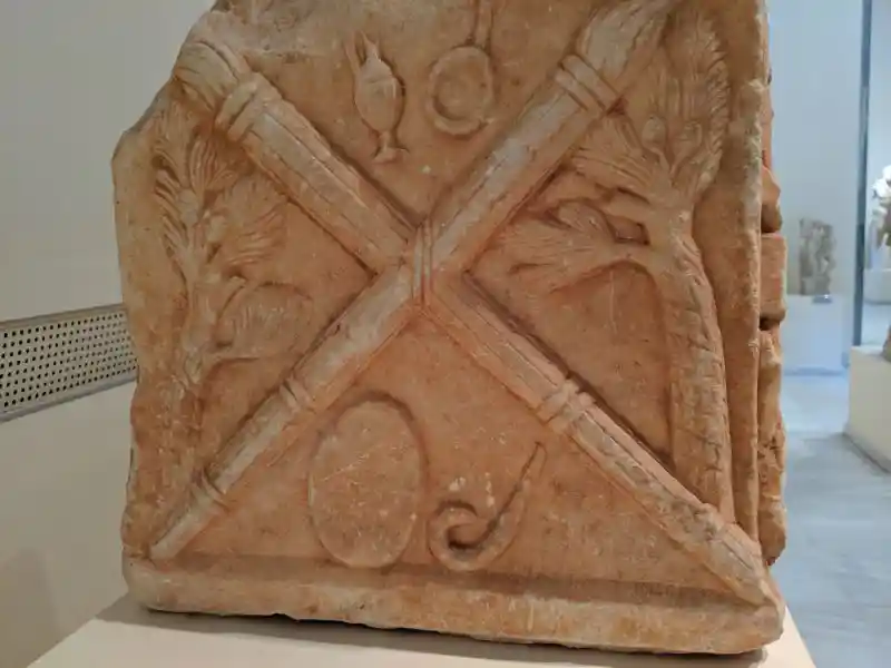 Marble relief of Rhea-Cybele enthroned with Attis from a taurobolic altar